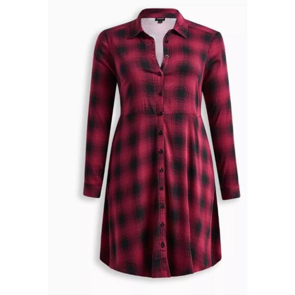 Torrid Purple Black Plaid Rayon Long Sleeve Button Dress Size 2(2X) cottagecore - Picture 5 of 16